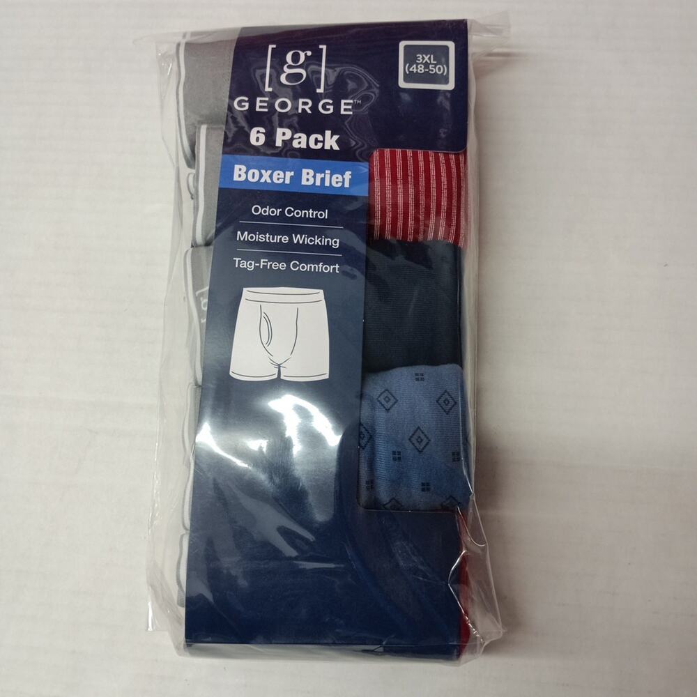 6-Pack GEORGE Men’s 3XL Boxer Briefs Moisture Wicking Odor Control Tag-Free